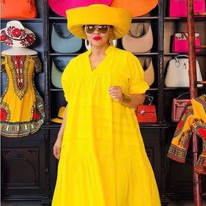 Yellow Plus Size Cotton Dress